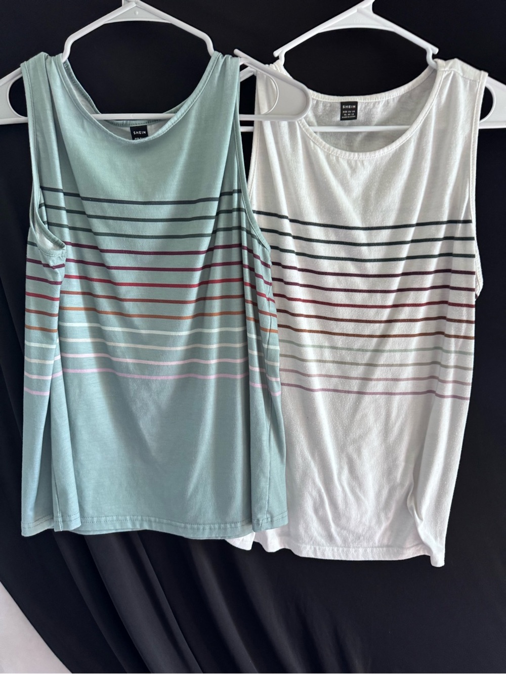 SHEIN Mint Green & White Striped Tank Tops